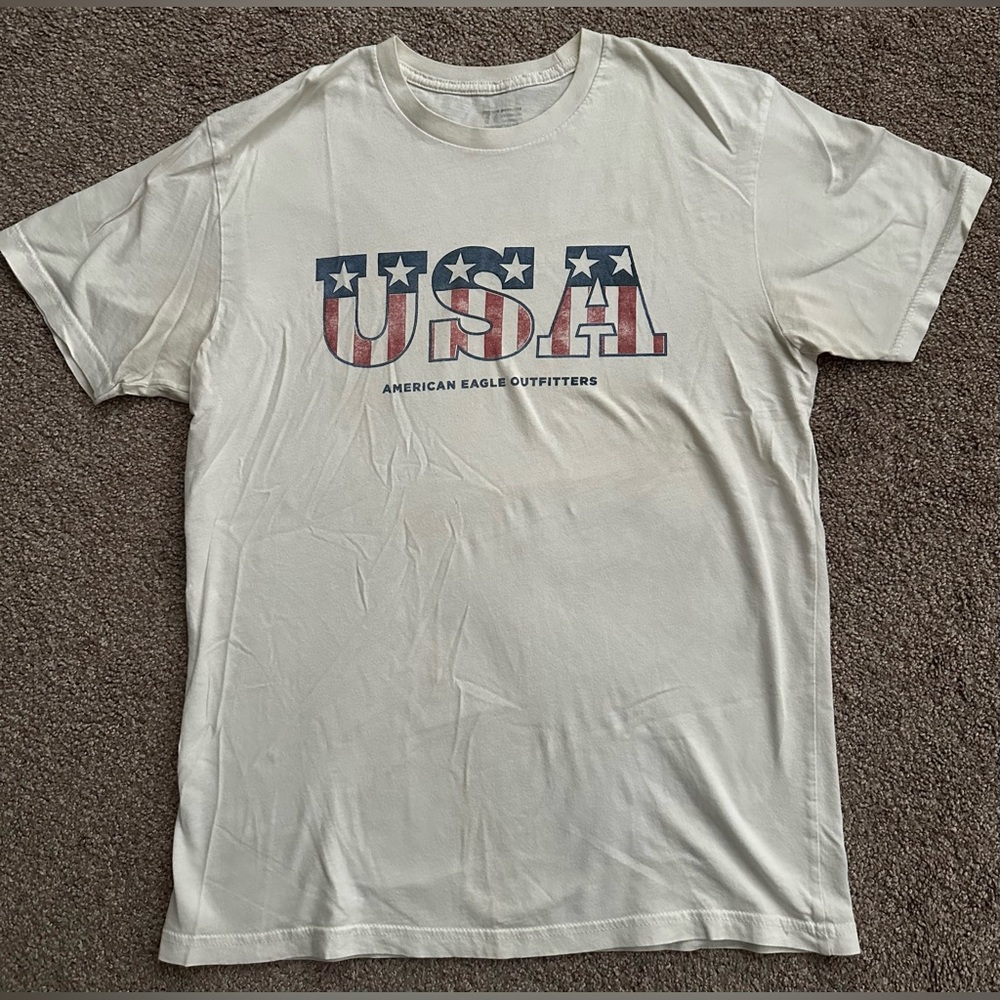 American Eagle Outfitters Cream/White USA Graphic Tee